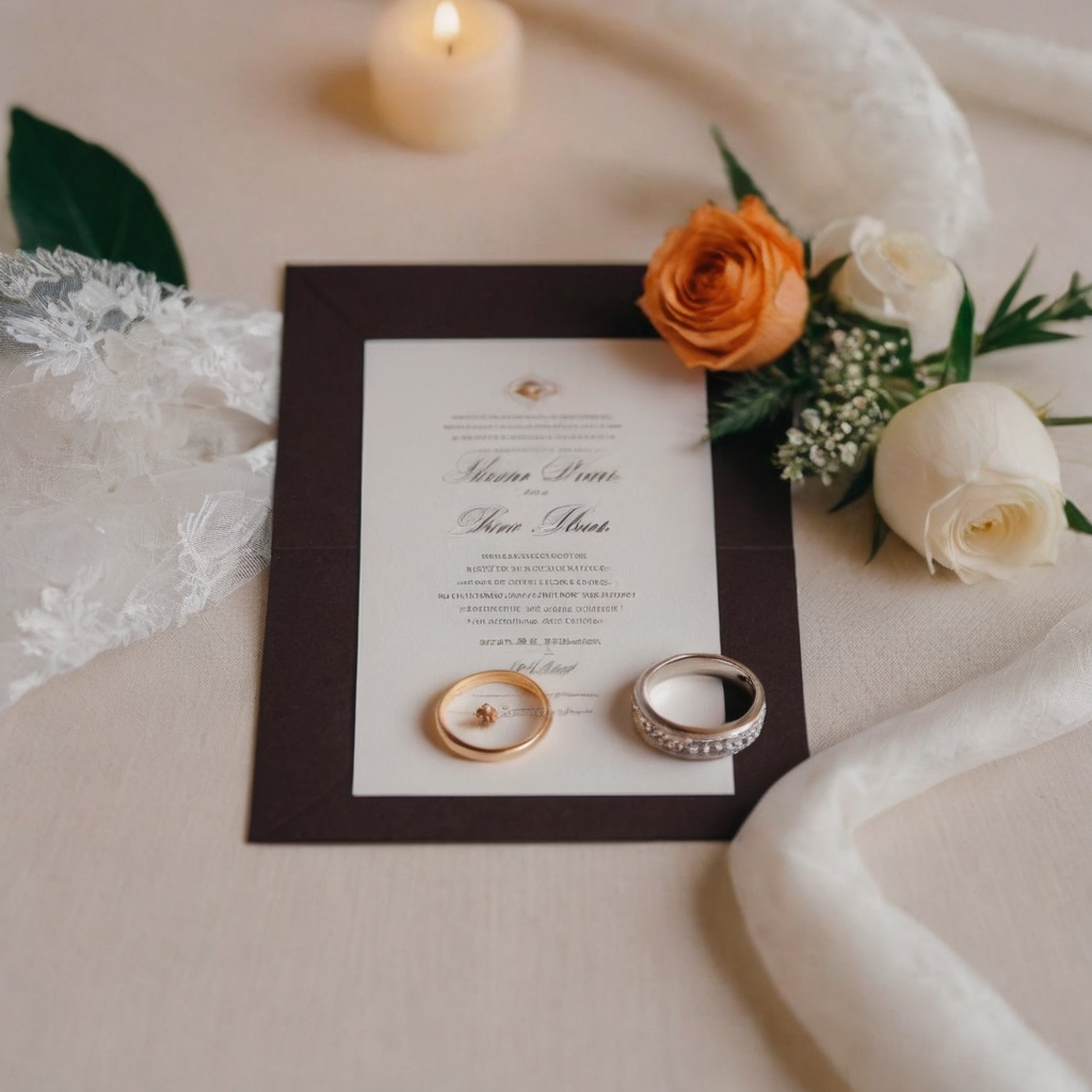 Invitaciones de boda junto con los anillos