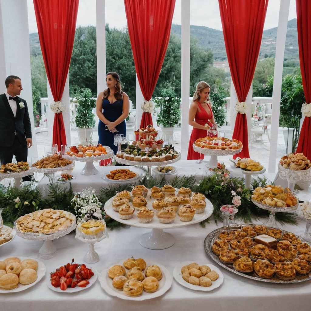 zona de postres del buffet de una boda